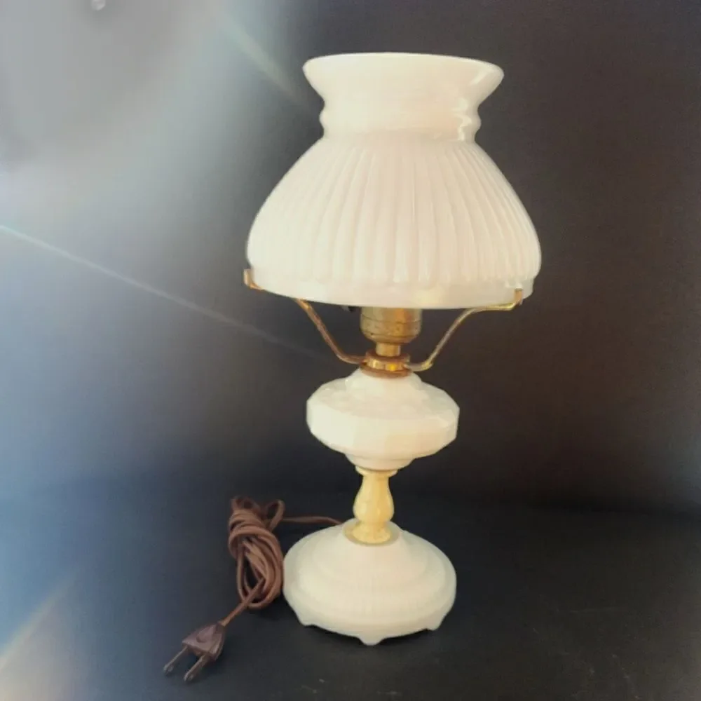 Vintage opaline glass and brass table lamp